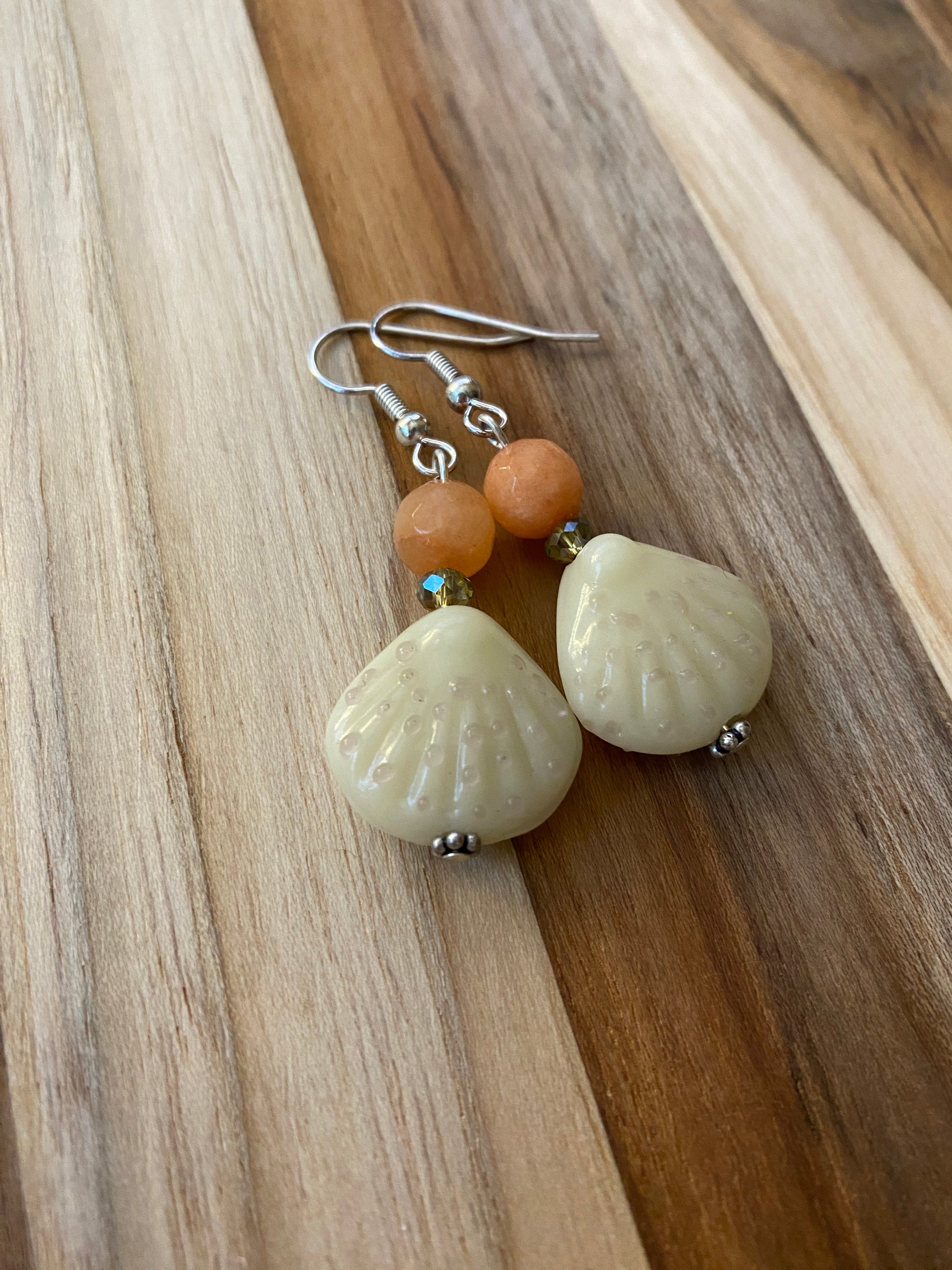 Peach & Cream Glass Shell Dangle Earrings - My Urban Gems