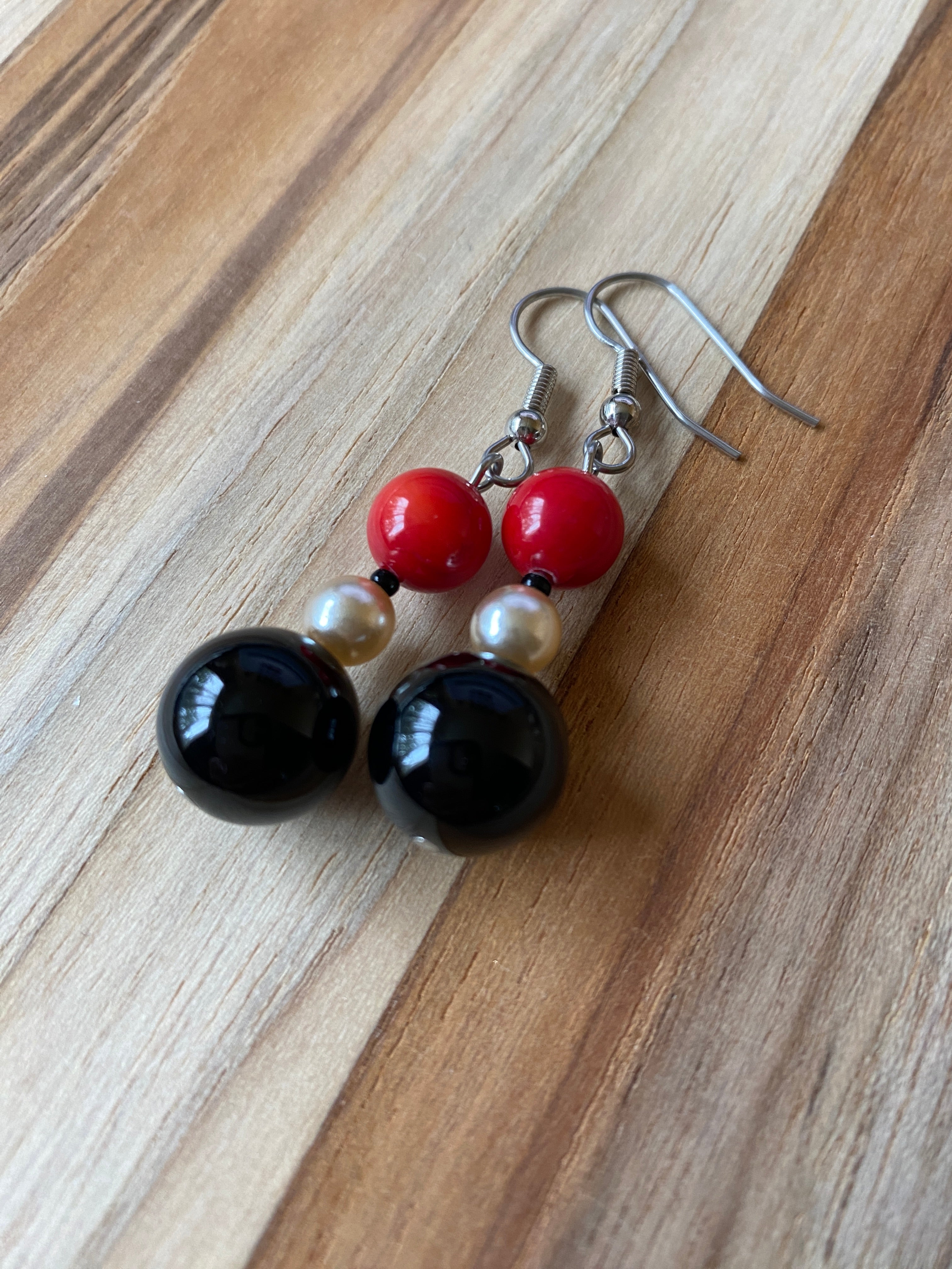 Black Onyx, Coral & Faux Pearl Earrings - My Urban Gems