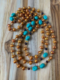 60" Extra Long Beaded Wraparound Necklace with Orange Pearls Turquoise Garnet & Agate Beads - My Urban Gems