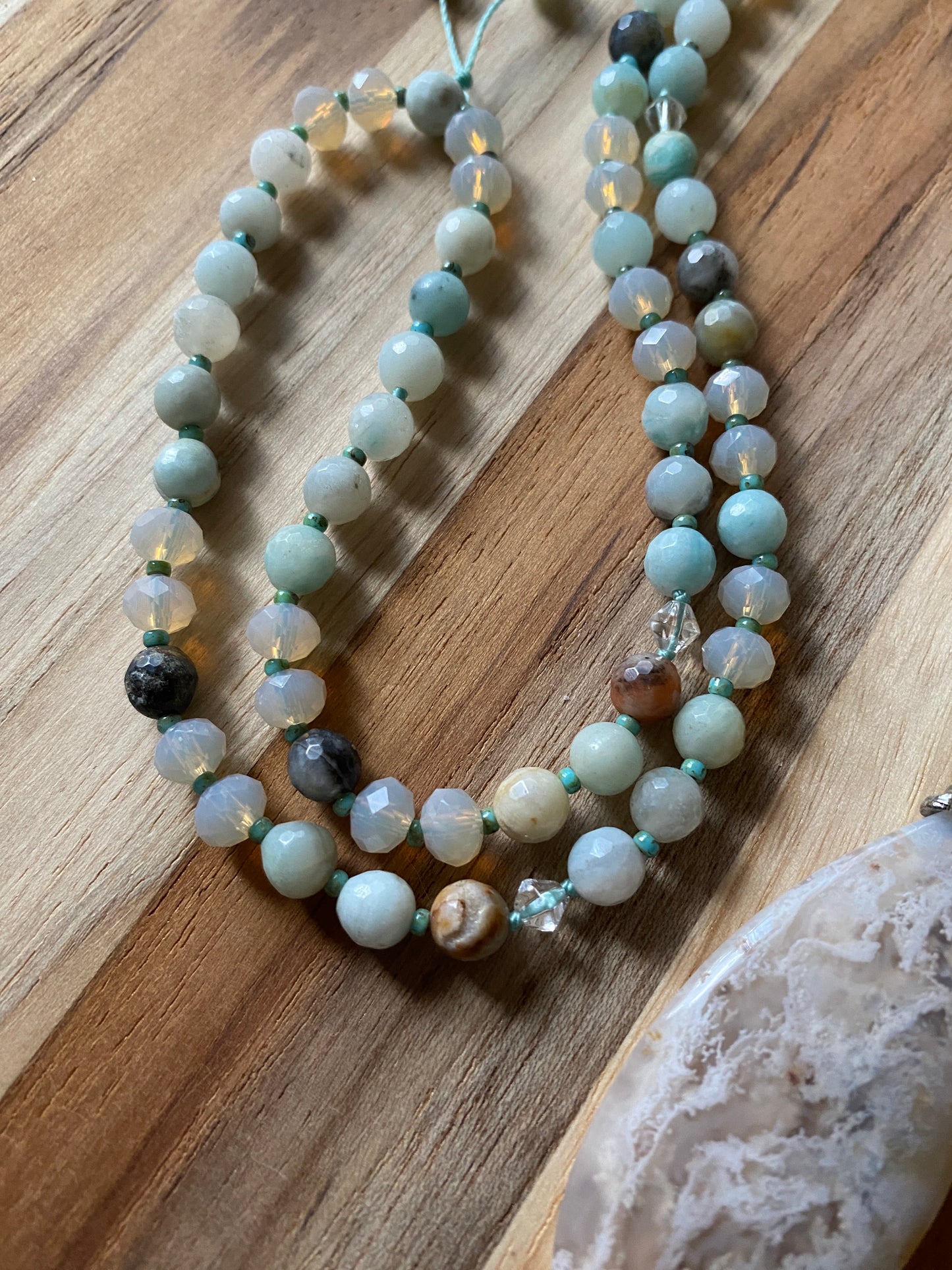 Scenic Dendritic Agate Beaded Pendant Necklace with Amazonite