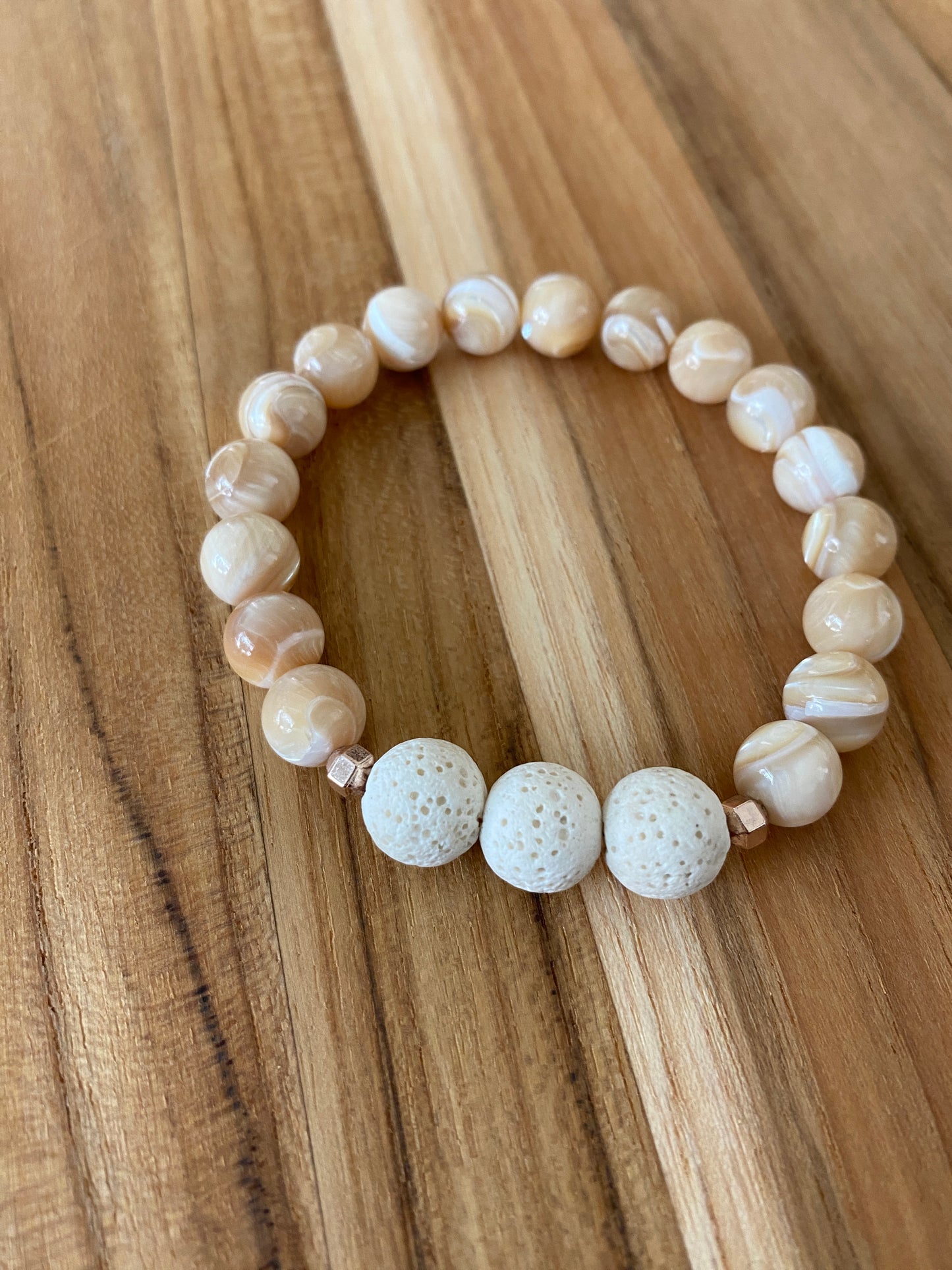 Natural Cream Mother of Pearl Aromatherapy Beaded Stretch Bracelet