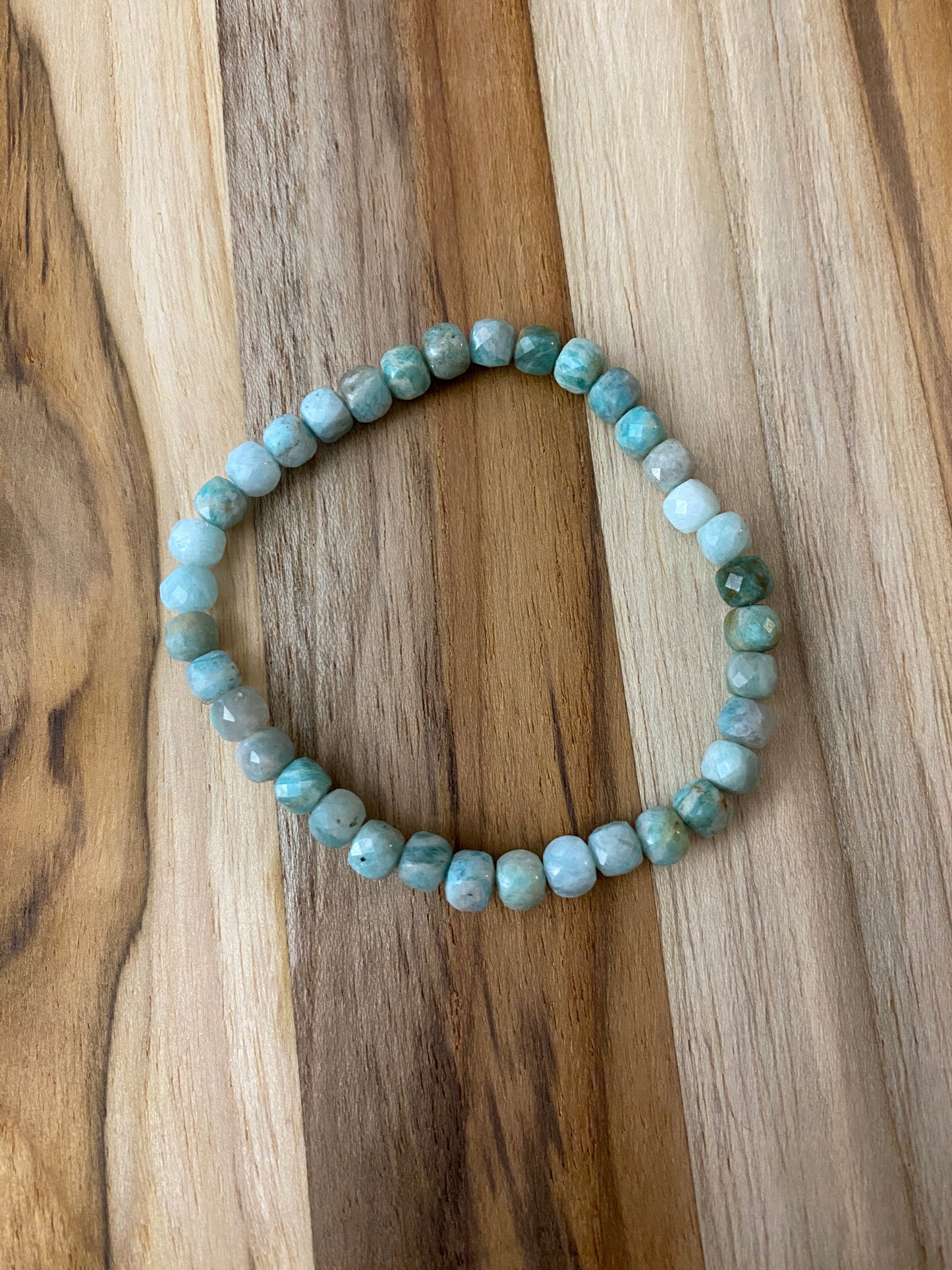 Dainty Amazonite Faceted Cube Beaded Stretch Bracelet - My Urban Gems