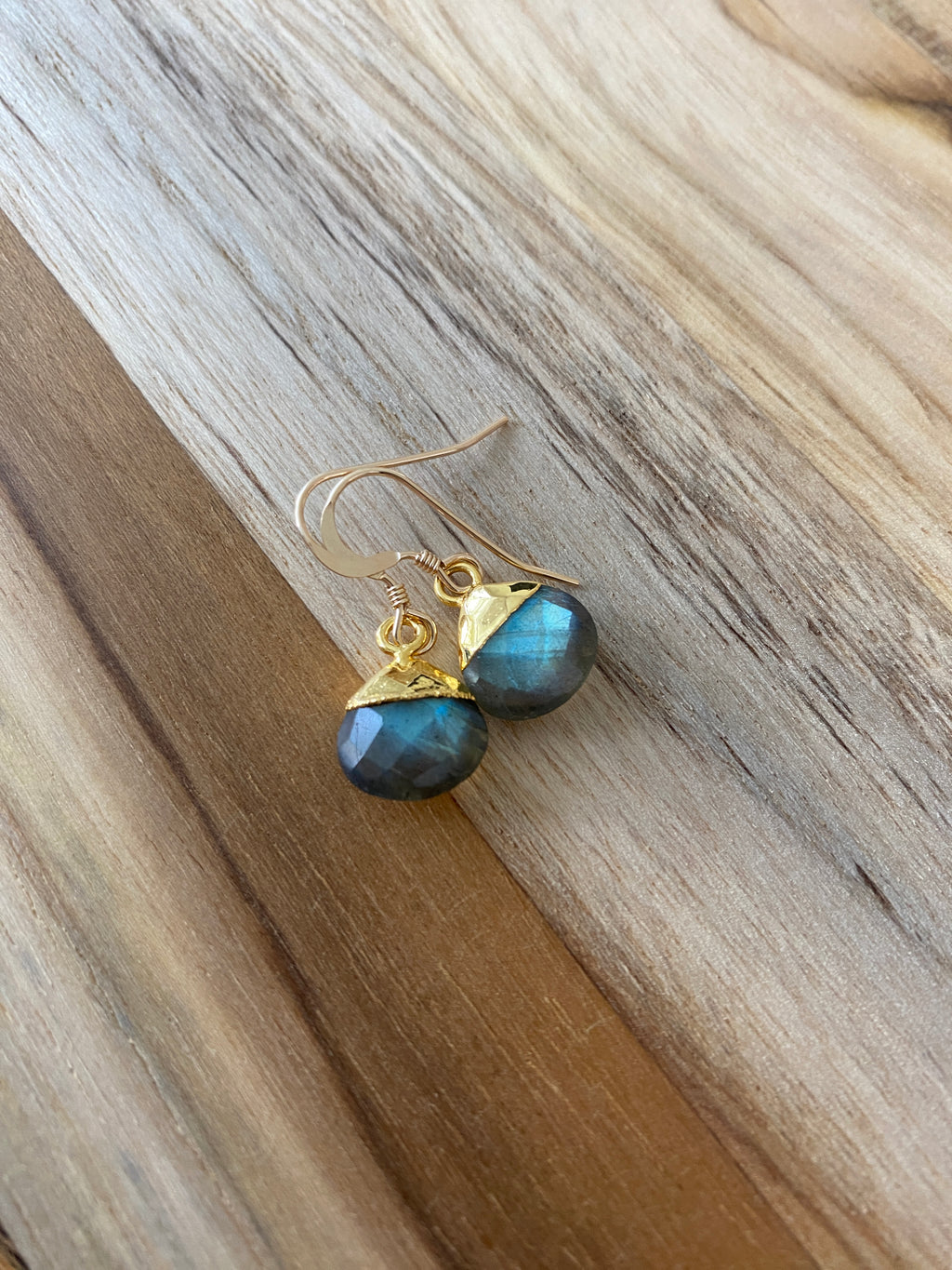 Dainty Minimalist Labradorite Dangle Earrings with Gold