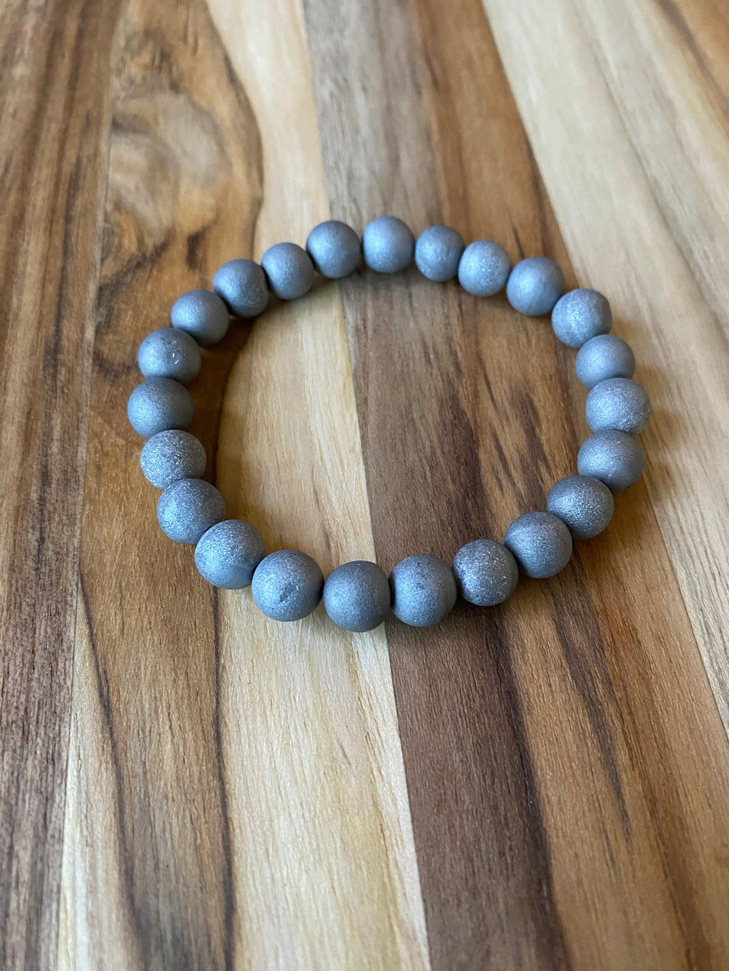 Grey Druzy Agate Beaded Stretch Bracelet