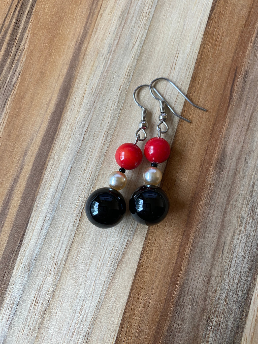 Black Onyx, Coral & Faux Pearl Earrings - My Urban Gems