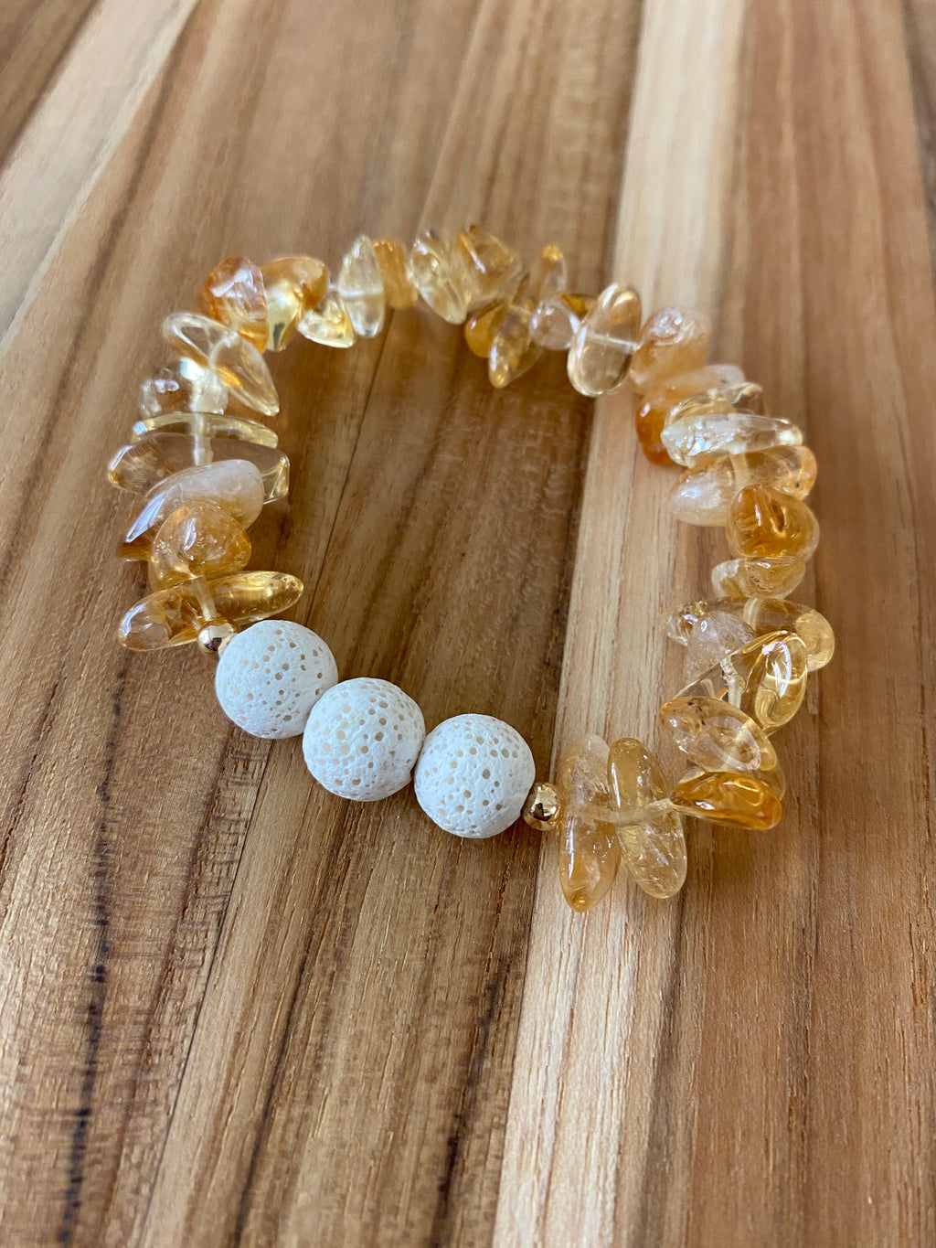 Citrine Tumbled Chip Bead Aromatherapy Bracelet with Lava Stone
