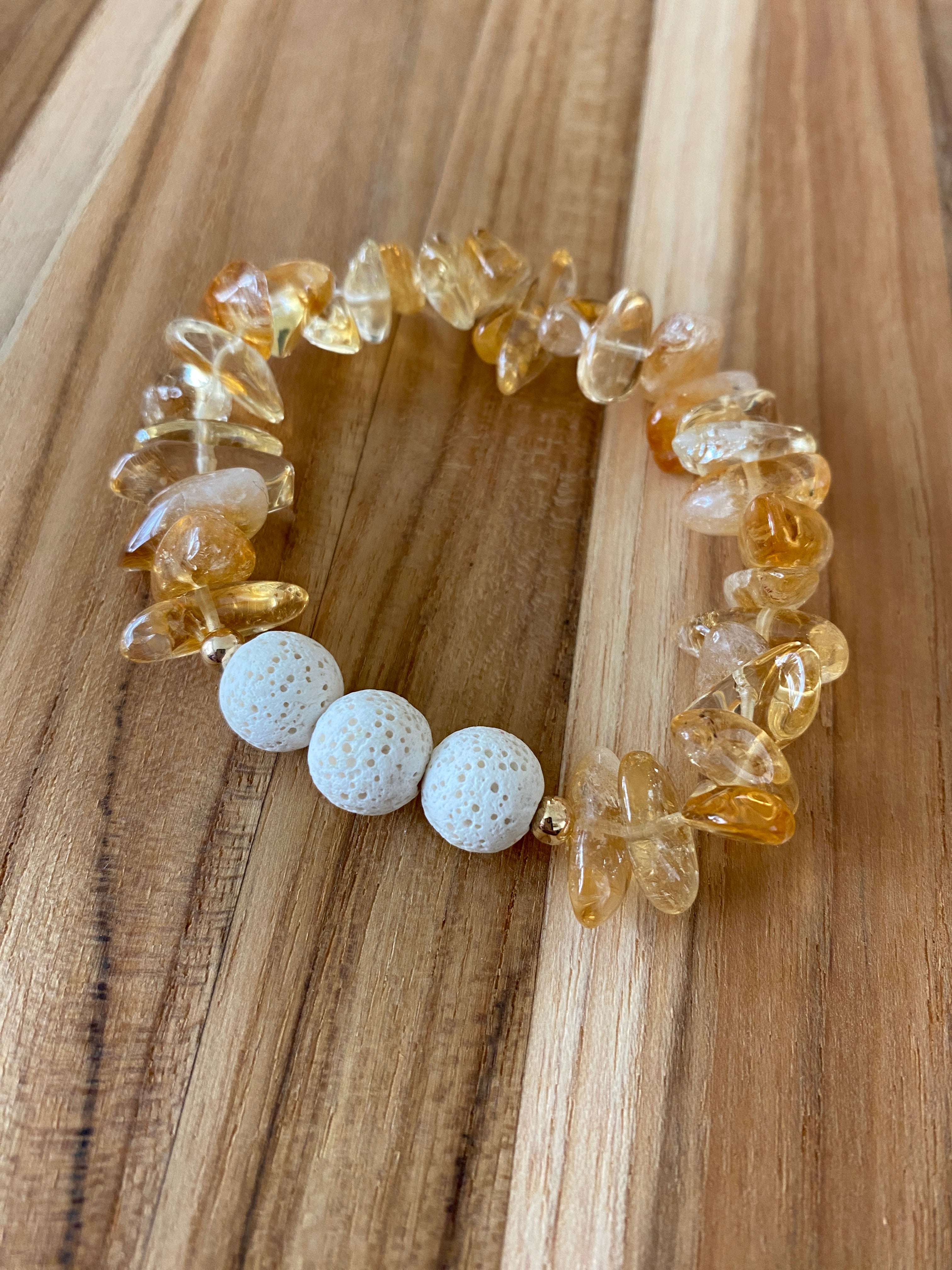 Citrine Tumbled Chip Bead Aromatherapy Bracelet with Lava Stone