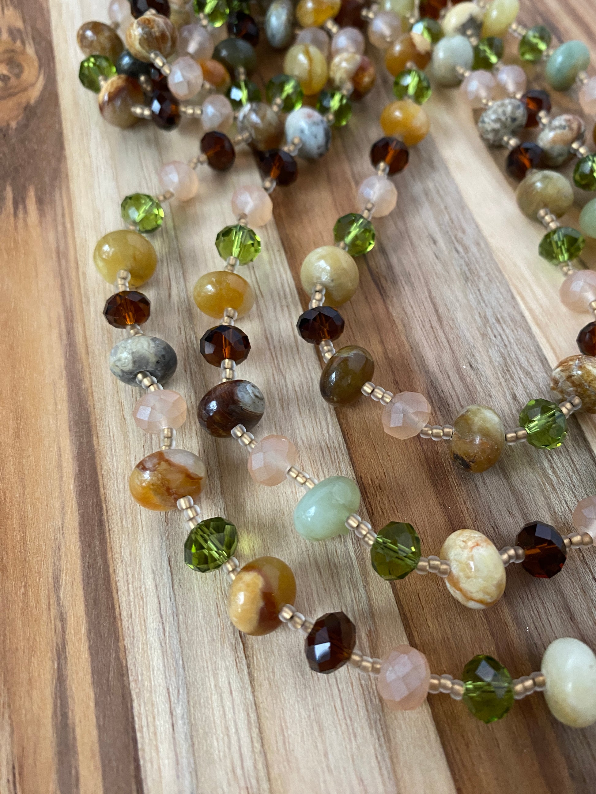 59" Long Flower Jade & Crystal Beaded Necklace - My Urban Gems