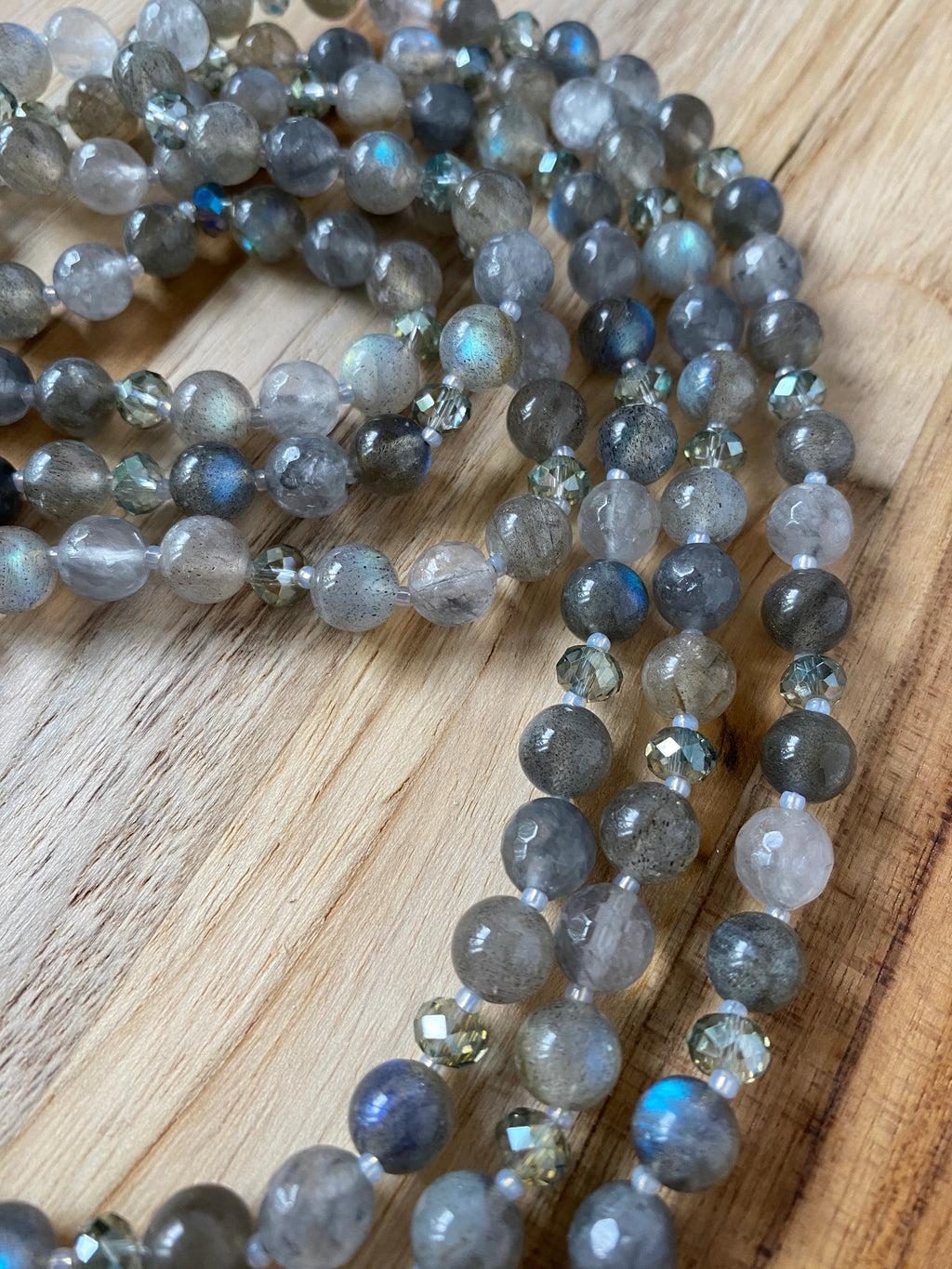 60" Extra Long Wraparound Beaded Necklace with Labradorite Grey Quartz & Crystal Beads - My Urban Gems