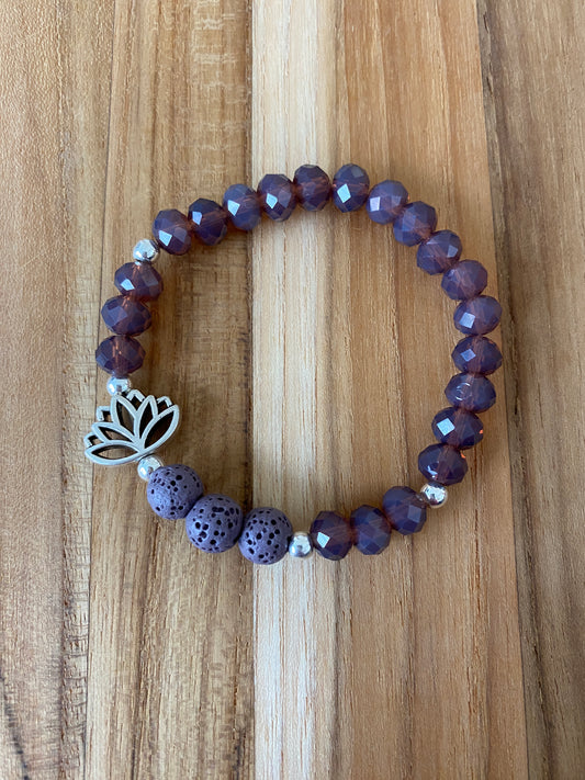 Purple Crystal Aromatherapy Beaded Stretch Bracelet with Lotus