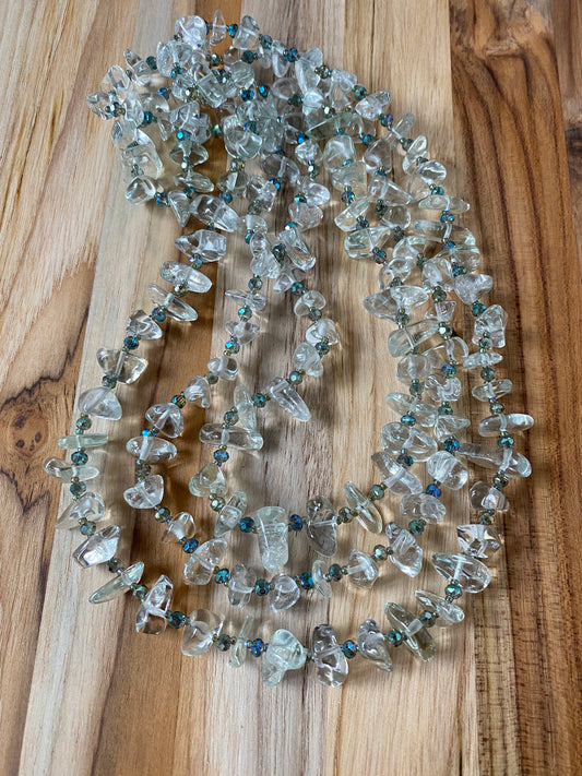60" Extra Long Green Amethyst Tumbled Chip Bead Necklace with Crystal Beads