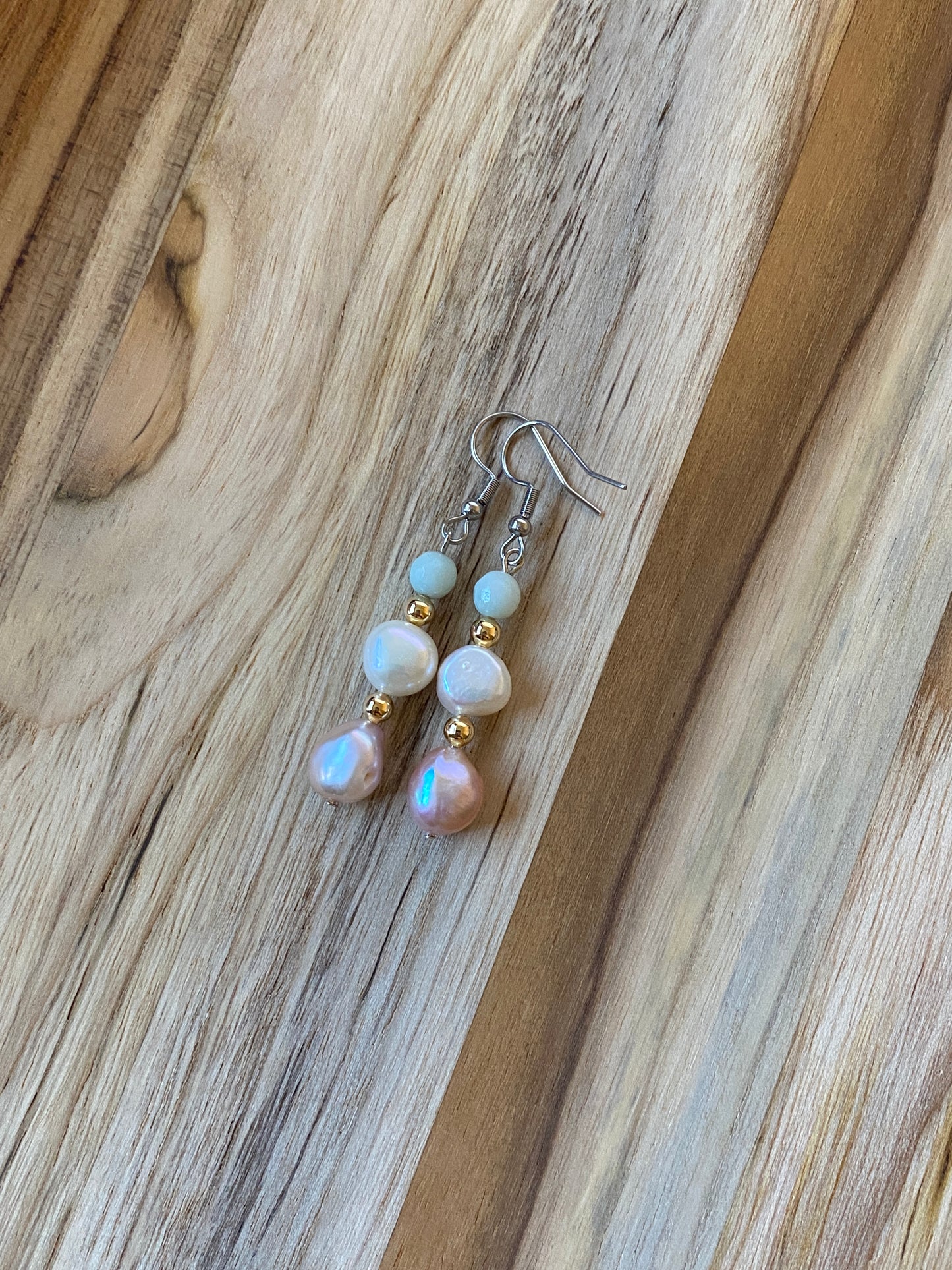 Amazonite and Freshwater Pearl Dangle Earrings
