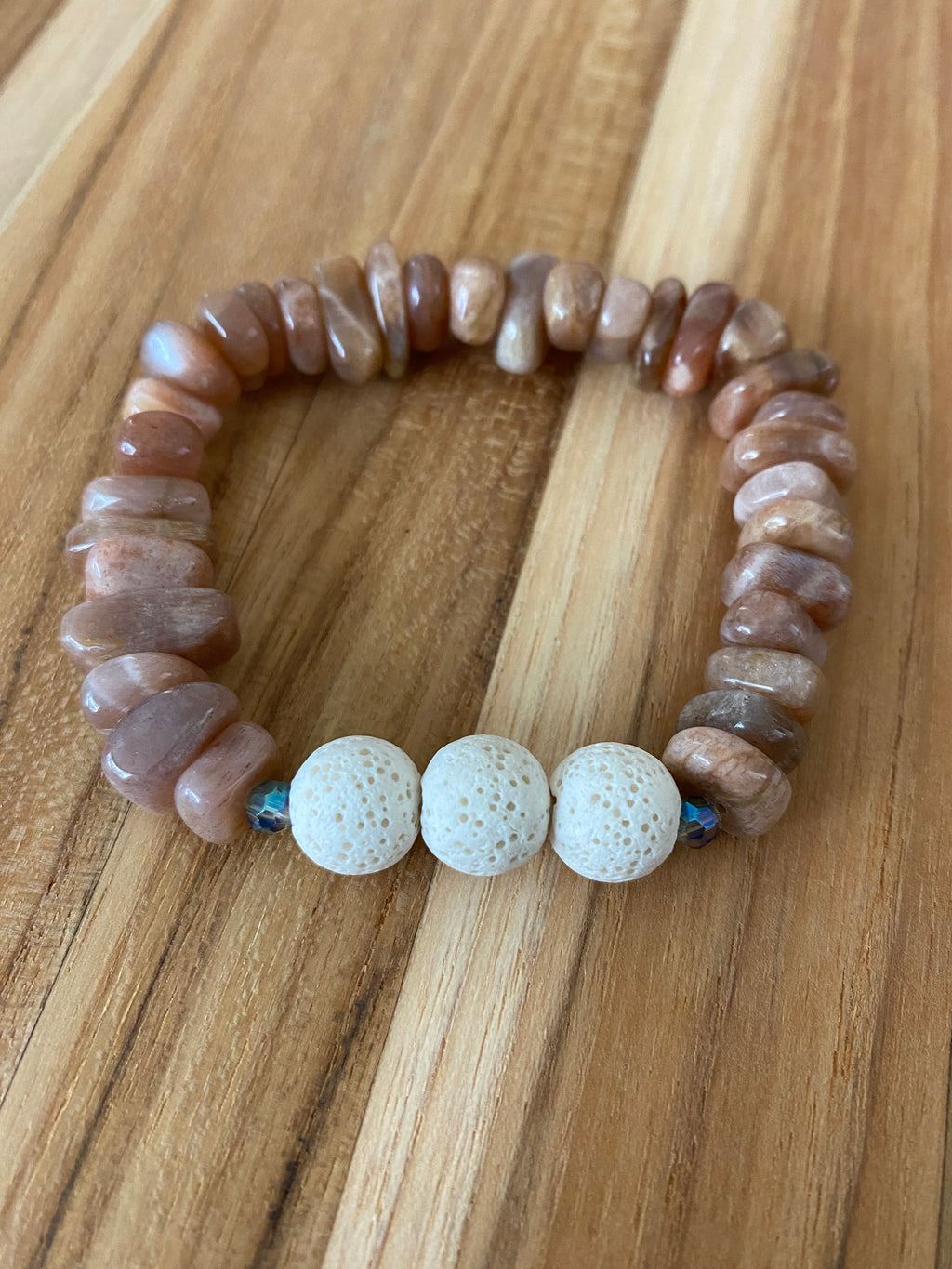 Sunstone Tumbled Chip Bead Aromatherapy Stretch Bracelet with Lava Stone