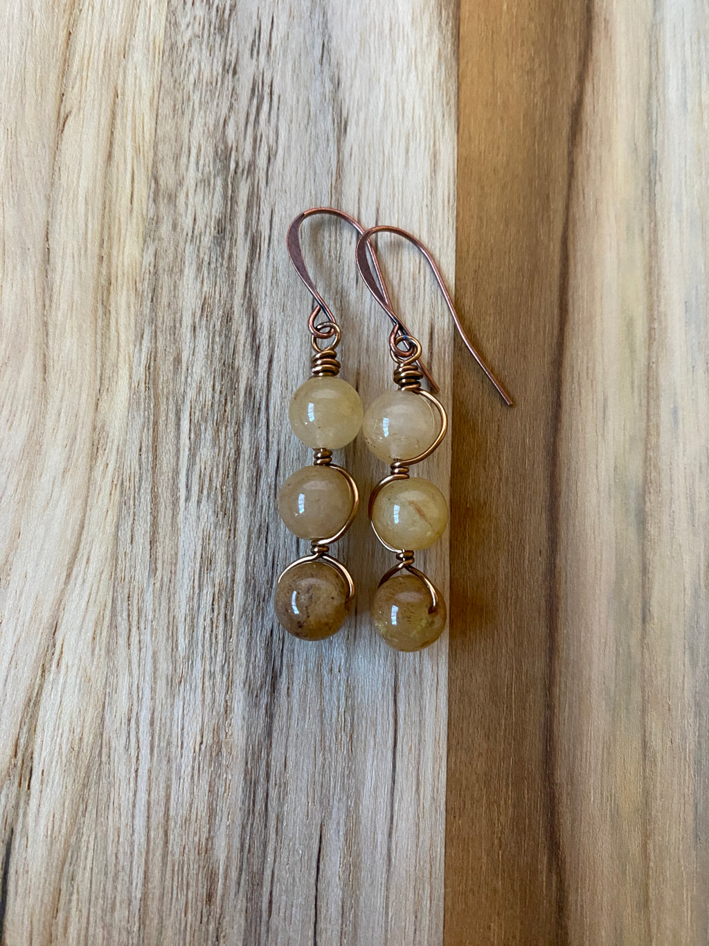Aventurine and Copper Wire Wrapped Dangle Earrings